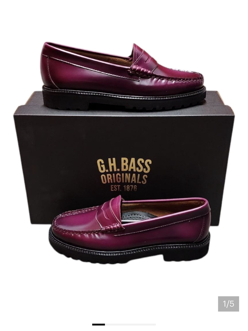 NWOT G.H. Bass Originals Weejuns Whitney Candy Lug Loafers In Plum Womens US 8